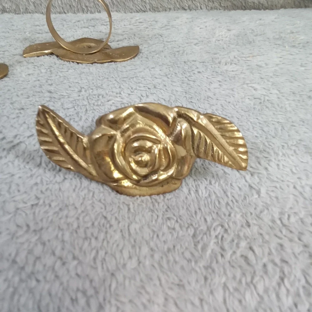 Vintage Brass Rose Napkin Rings Set of‎ 3 Gold Tone Floral Leaf Table Decor